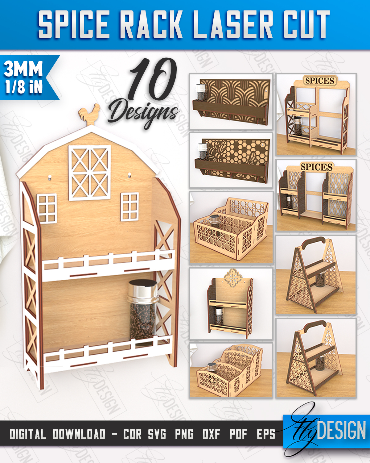 Spice Rack Laser Cut Bundle, Wooden Spice Caddy, Kitchen SVG
