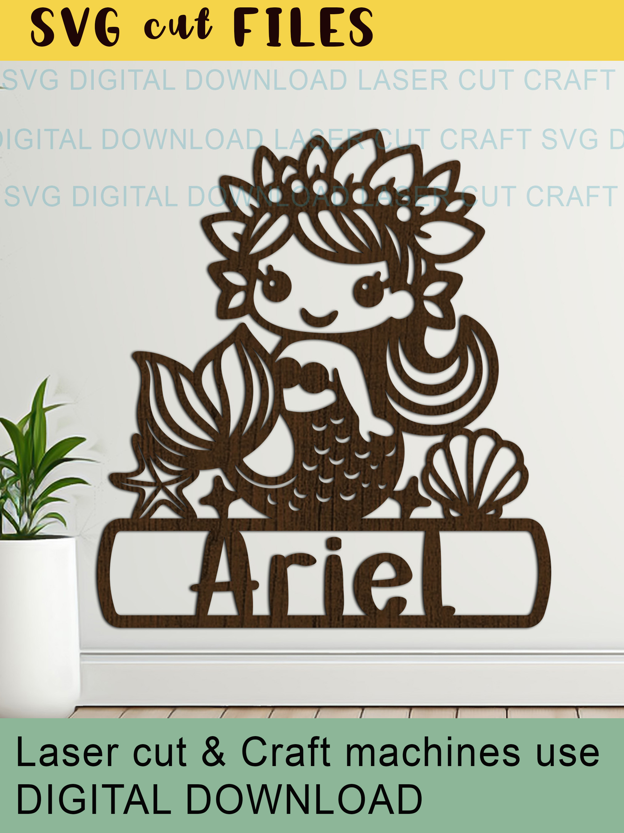 Mermaid Toddler Name Sign SVG laser cut, Cricut