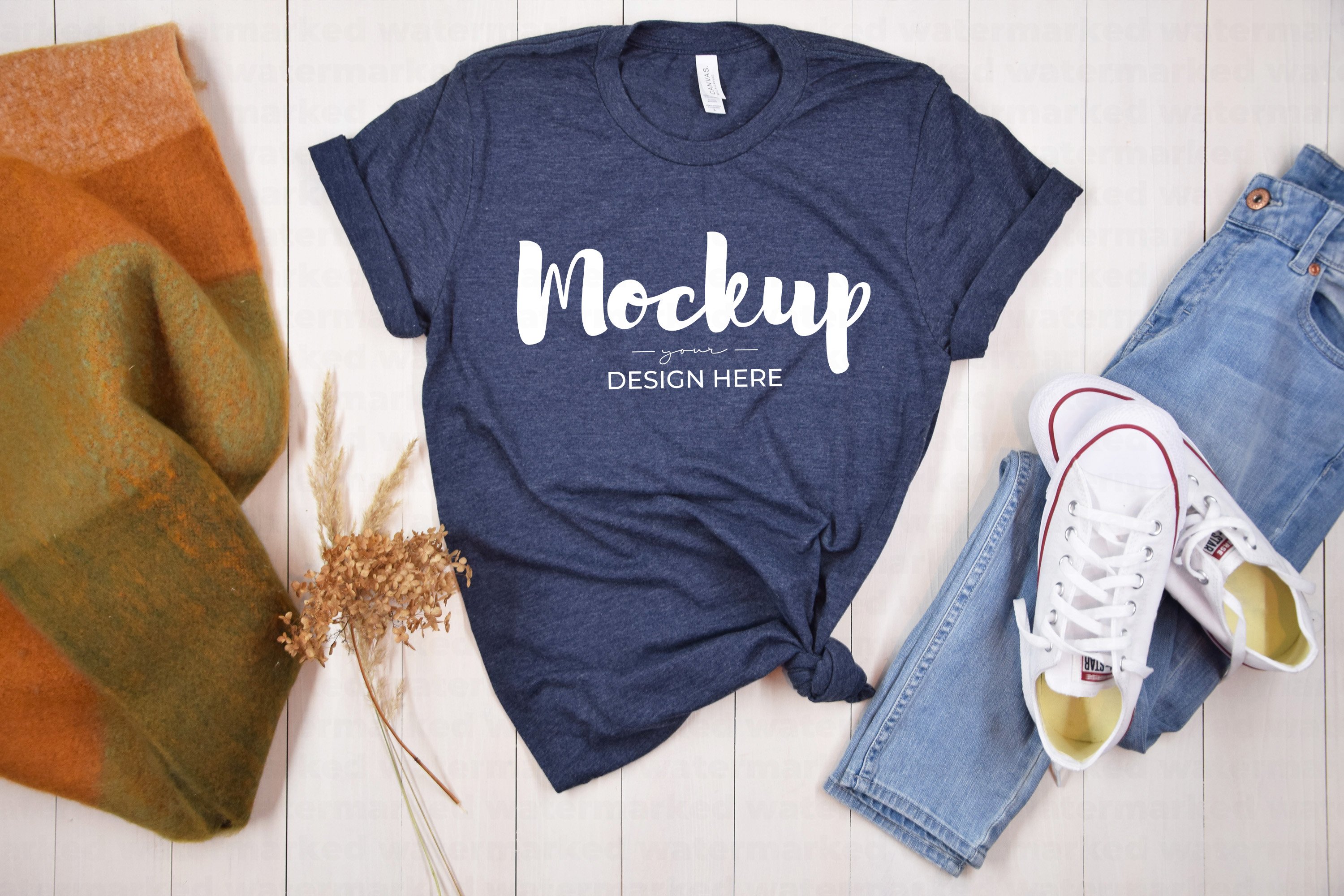 Bella Canvas 3001 Heather Navy T-Shirt Mockup (1365028)