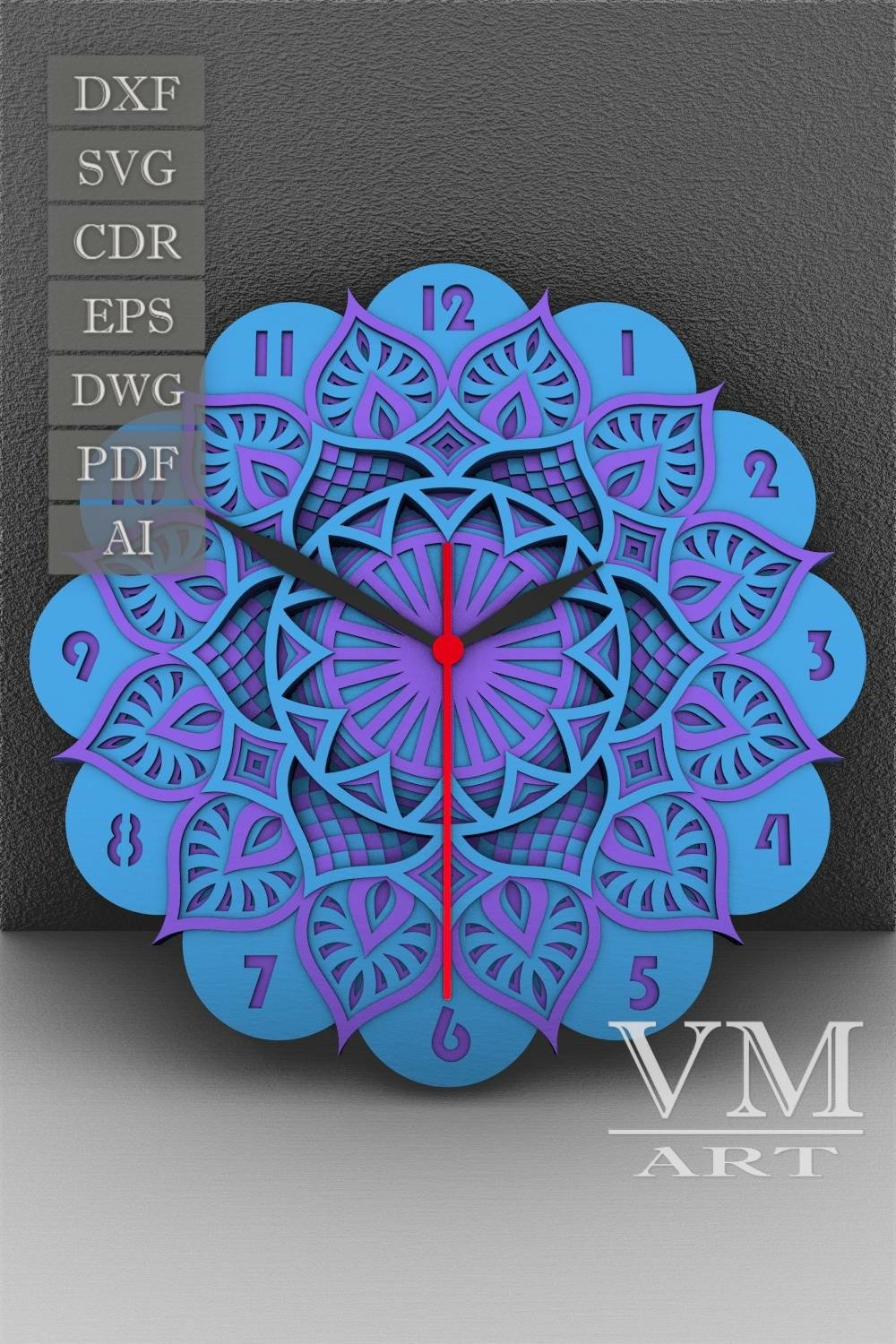C30 - Layered Wall Clock SVG, Laser cut file Clock Mandala