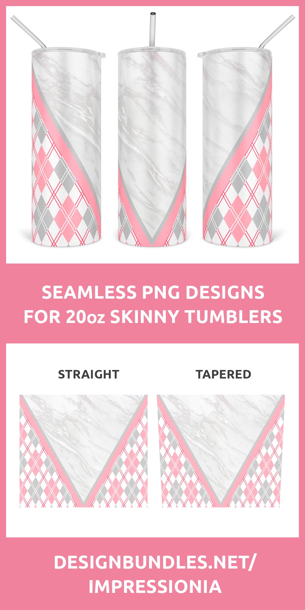 Plaid & Marble Geometric Tumbler Sublimation PNG, Tartan Cup