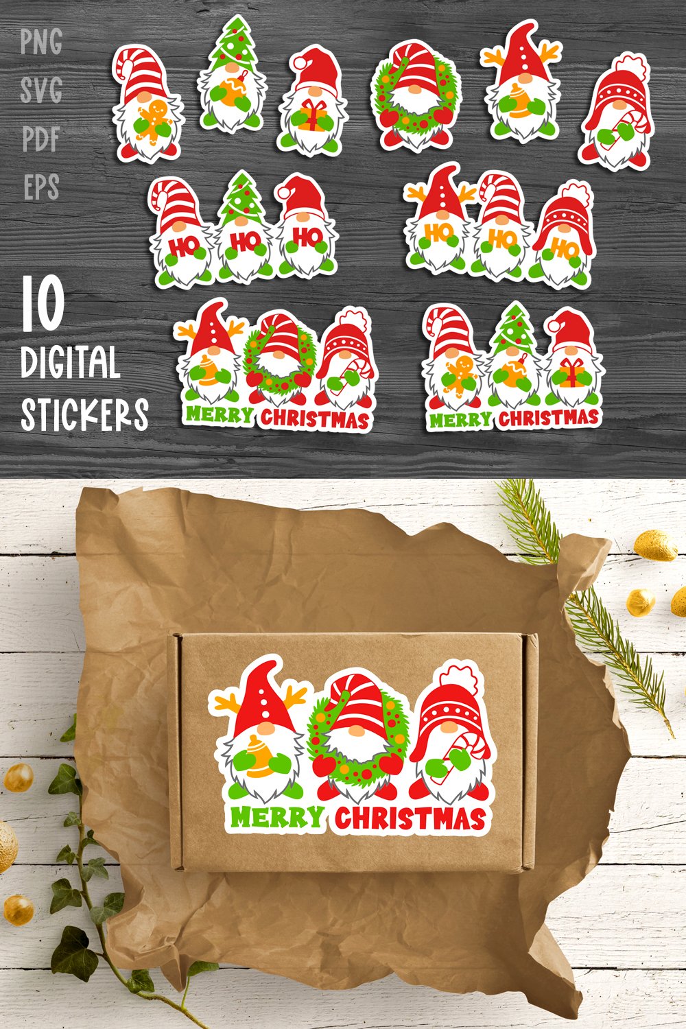 Gnome stickers svg Christmas sticker bundle Sticker pack png
