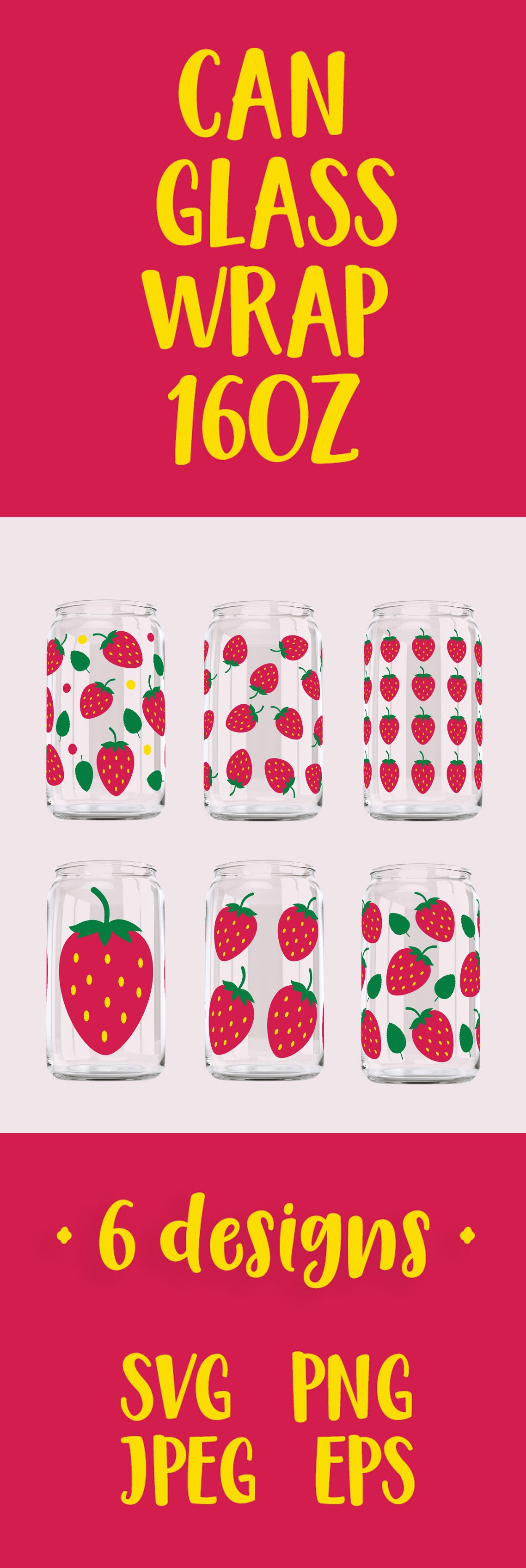 Strawberry can glass wrap bundle. Berries glass can SVG