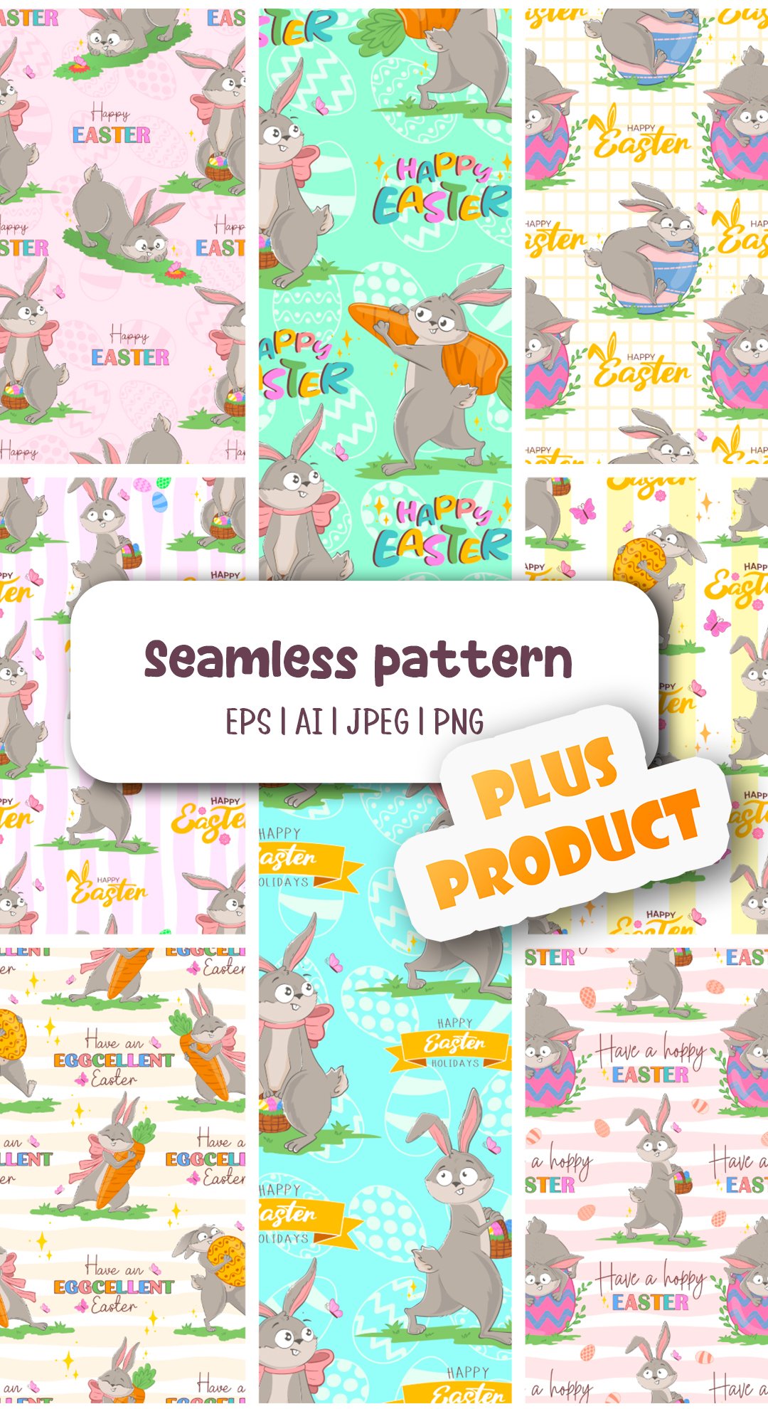 Seamless pattern with funny Easter bunny