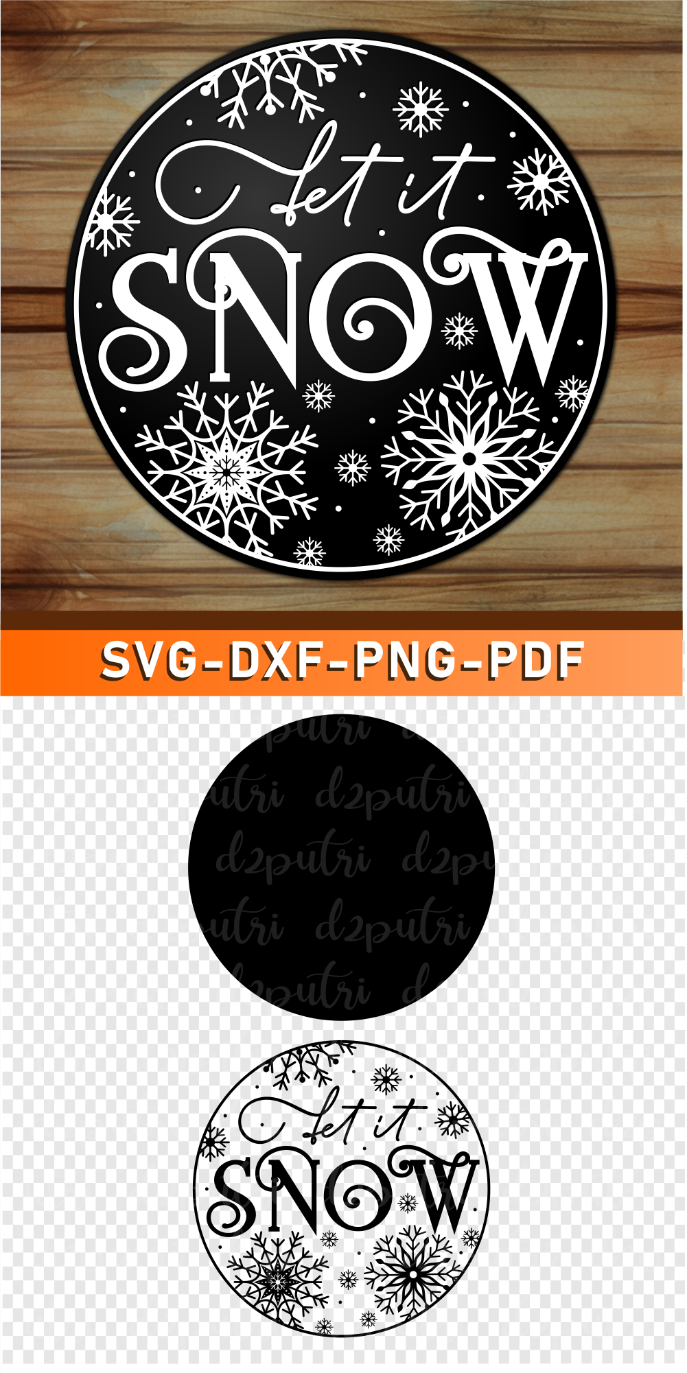 Let It Snow Round Door Hanger Sign SVG Laser Cut Files
