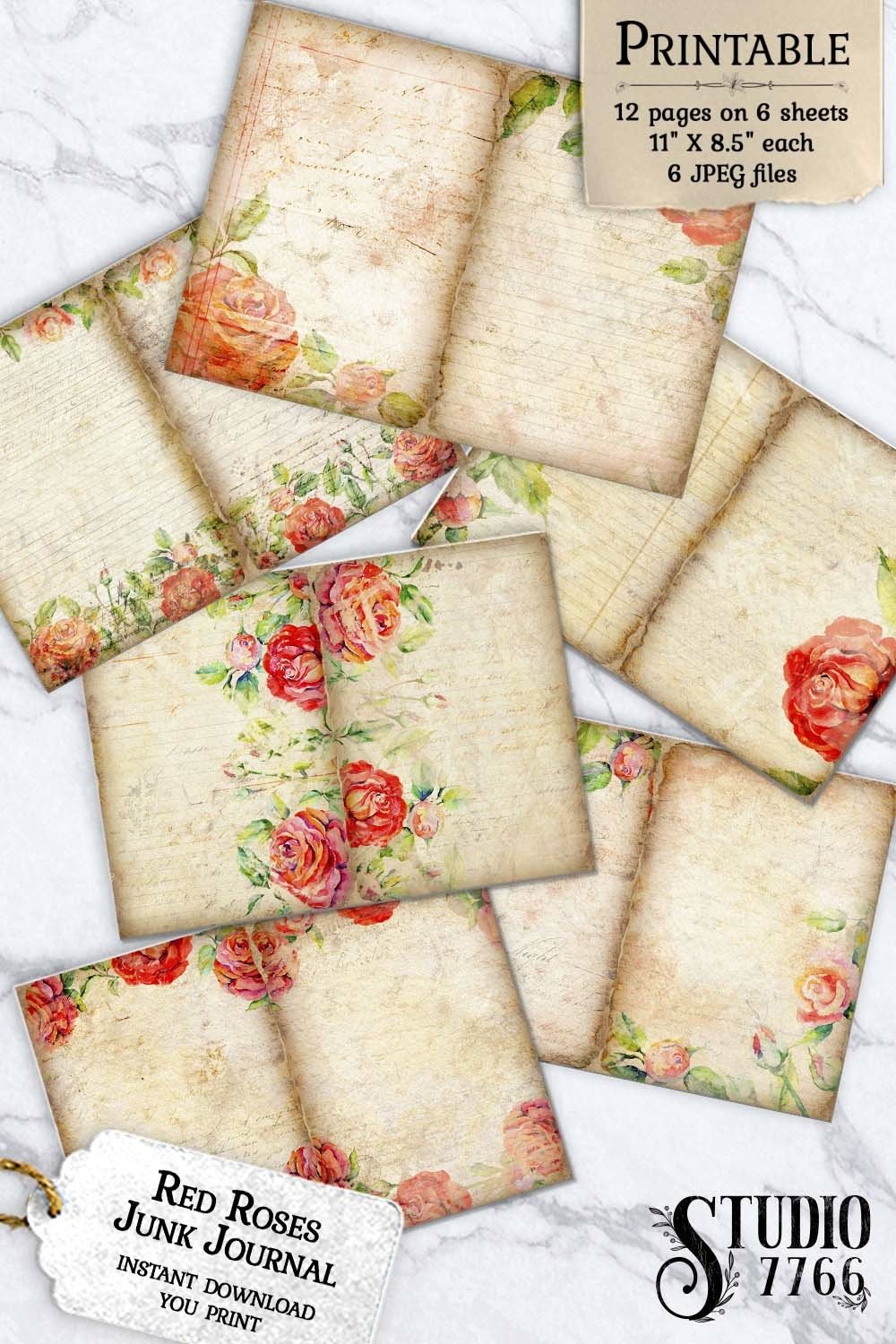 Red Roses Junk Journal Scrapbook Pages