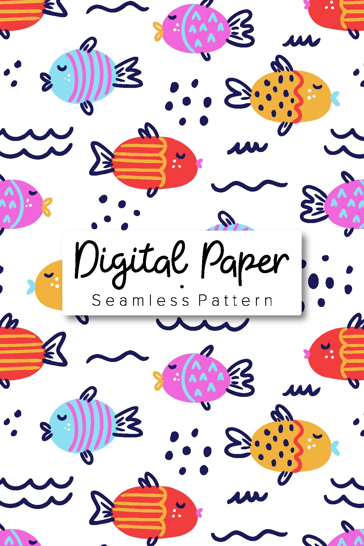 Simple Colored Fish Pattern Background Colorful fish pattern. Fish background. Seamless pattern.