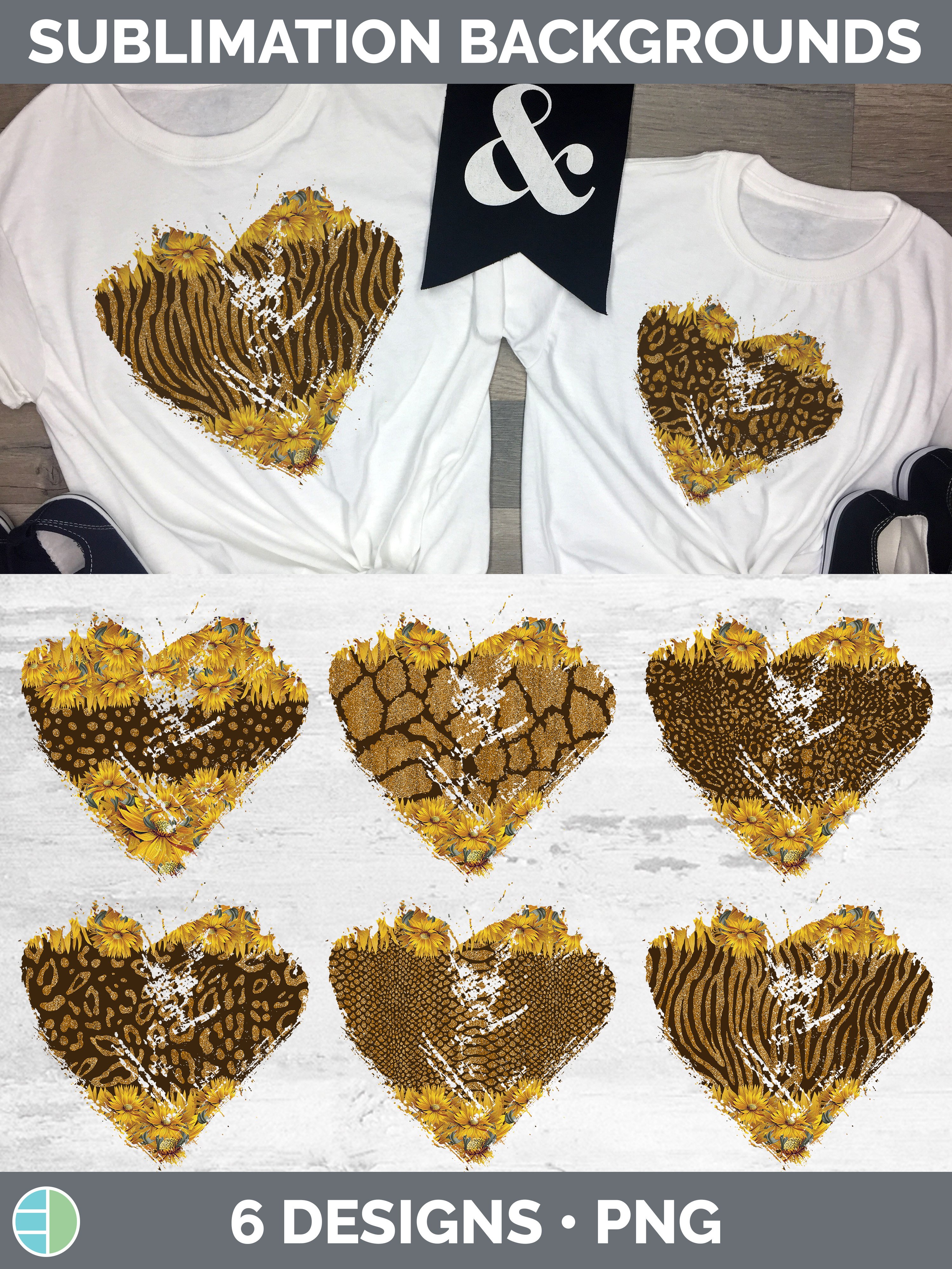 Sunflower Heart Distressed Clipart | Sublimation Designs