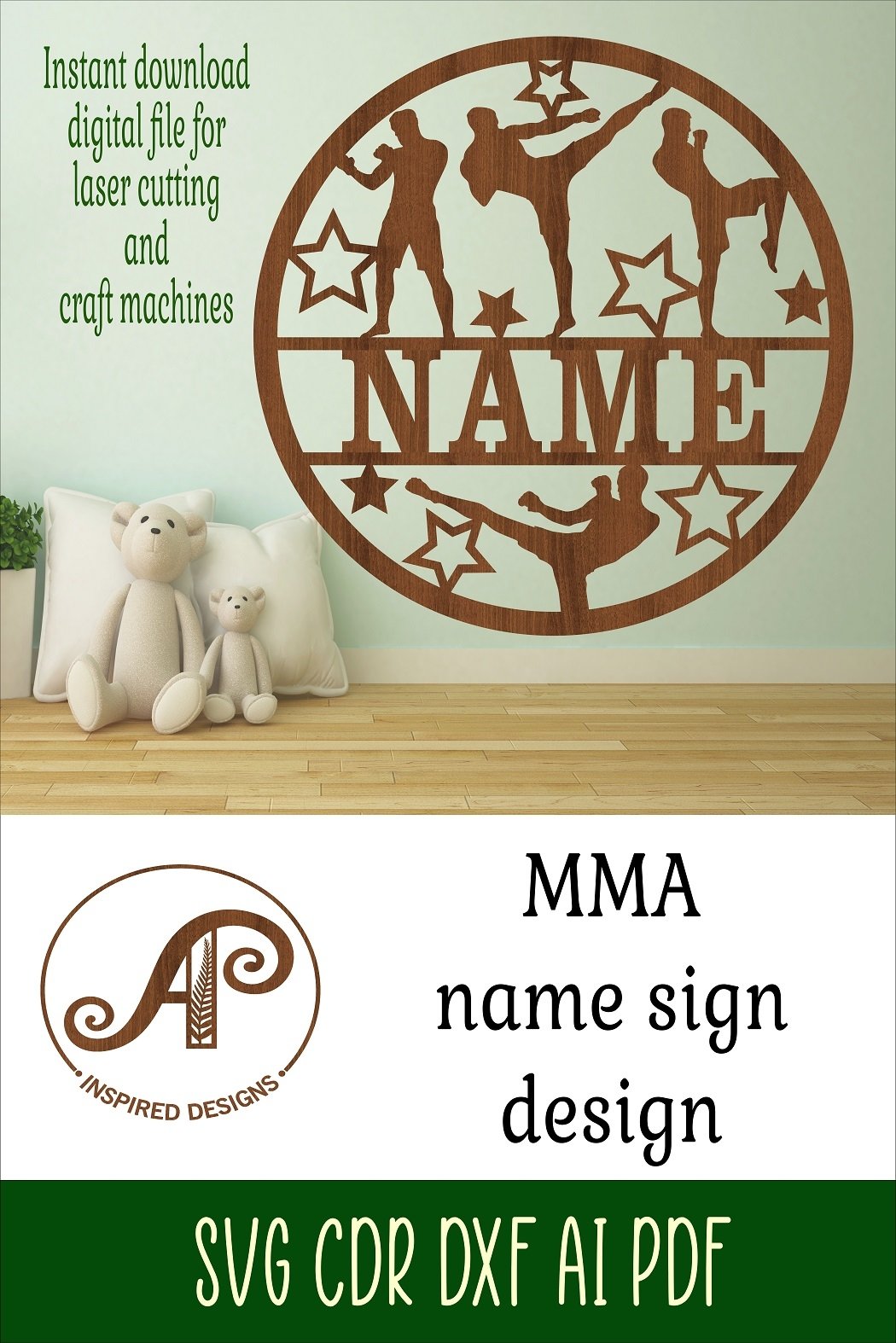 Mixed martial arts name sign svg laser cut template