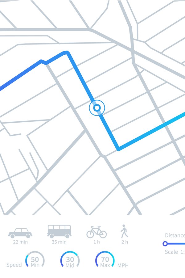 GPS navigation. Planning routes. Mobile navigating map with
