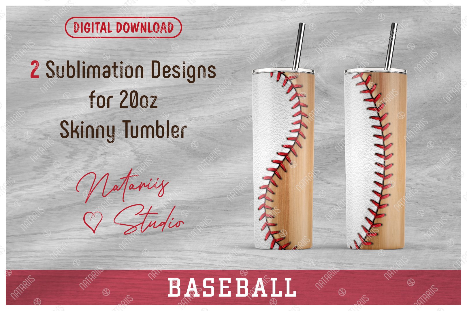 2 Baseball / Wooden bat Patterns for 20oz SKINNY TUMBLER.