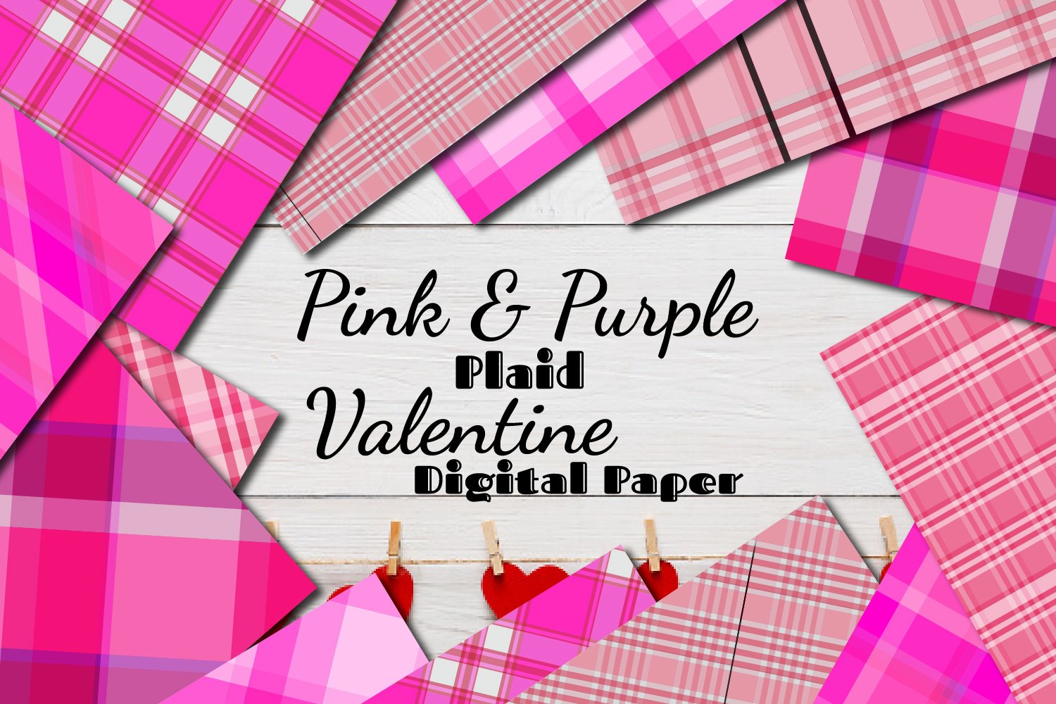 Pink and Purple Plaid Valentine Digital Paper