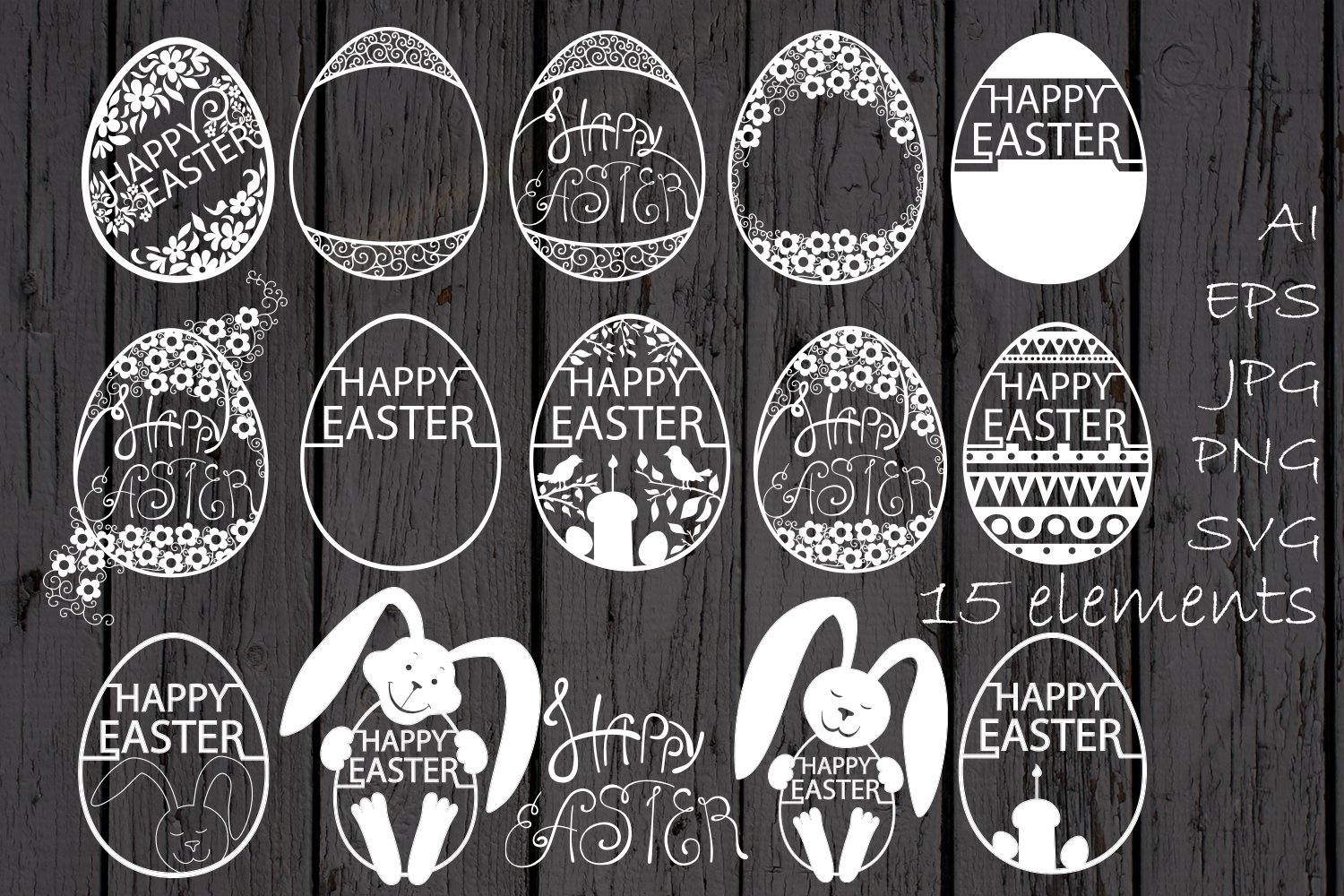 Set of Easter eggs and lettering - Happy Easter