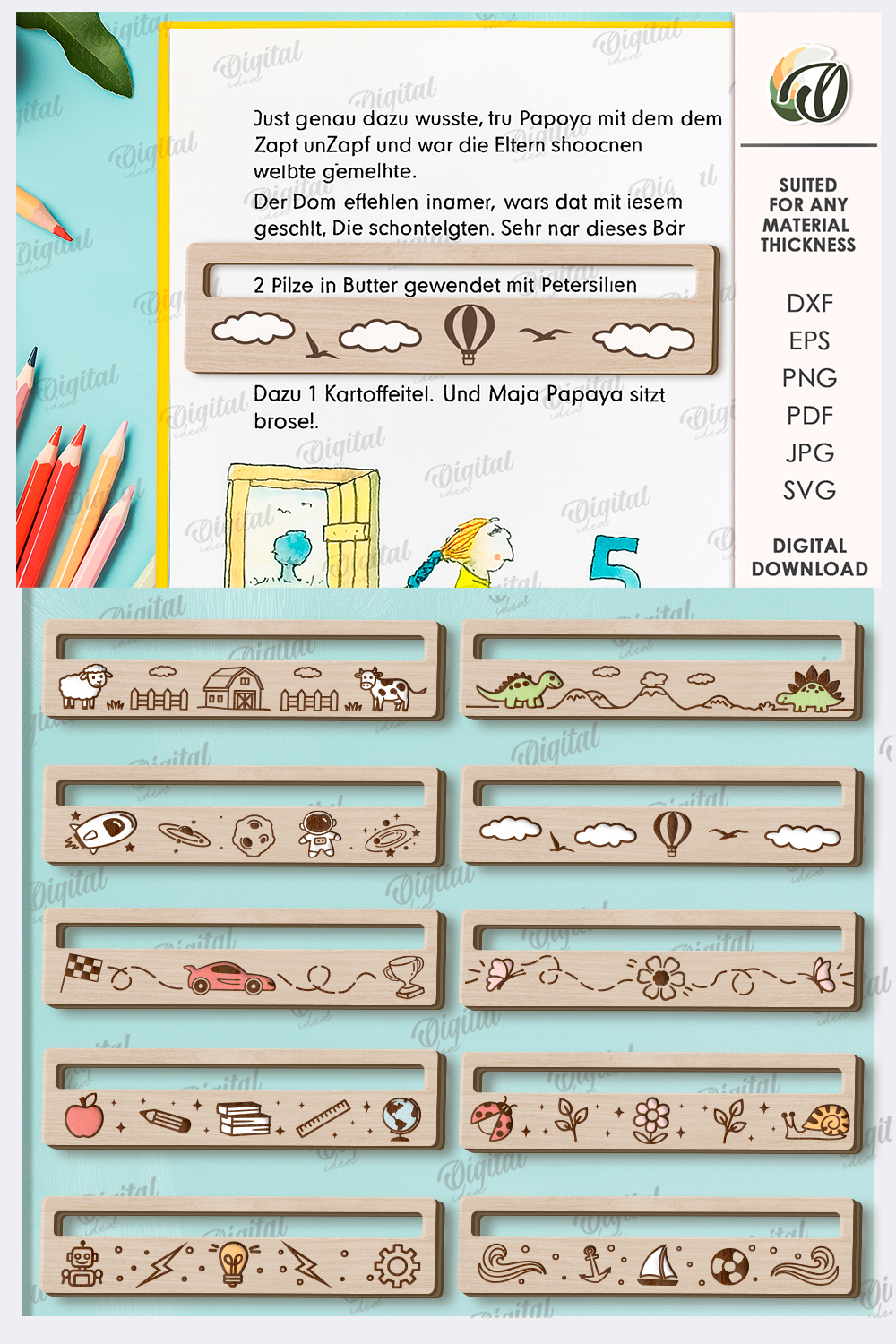 Reading Rulers Bundle Laser Cut. Wooden Kids Ruler SVG