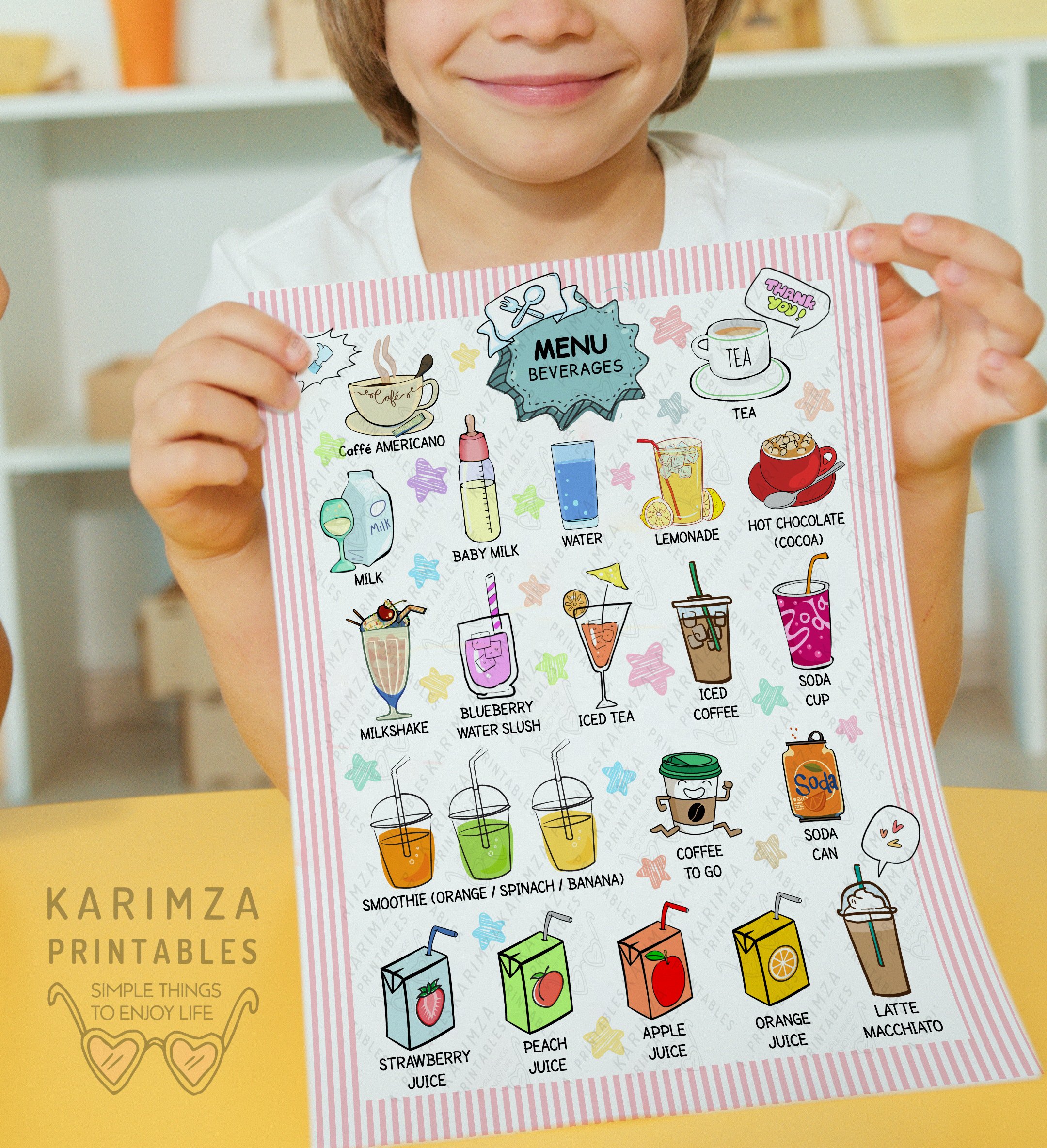 Pretend Play Kids Kitchen Menu Printable, Digital Download