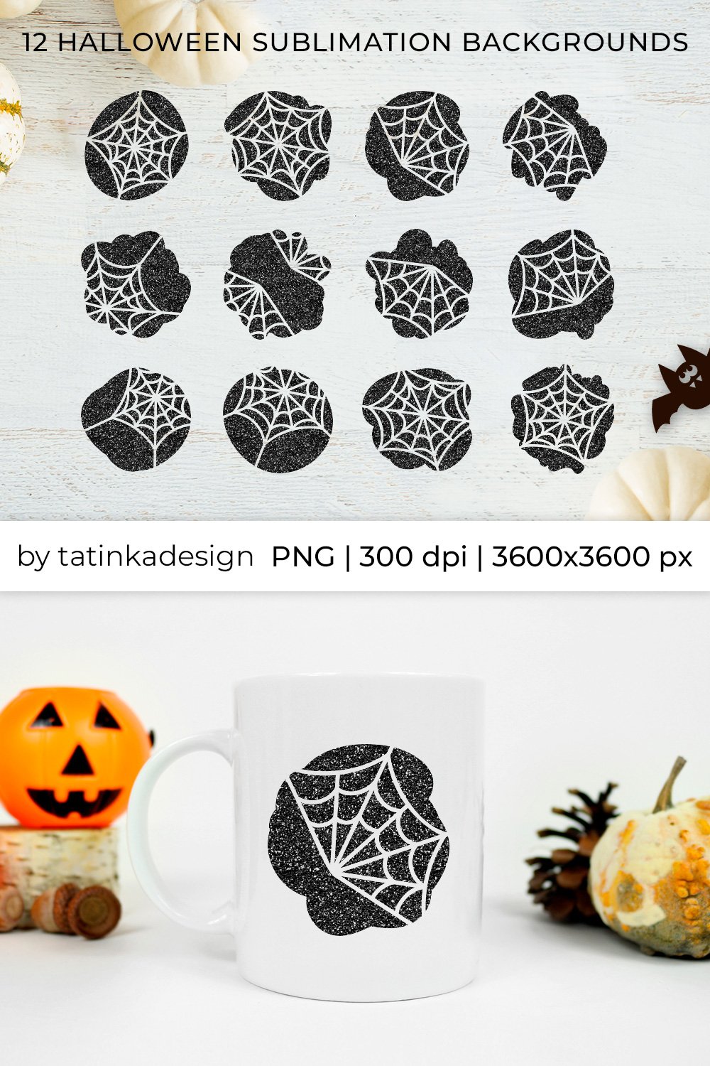 Halloween black glitter sublimation background | Spider web