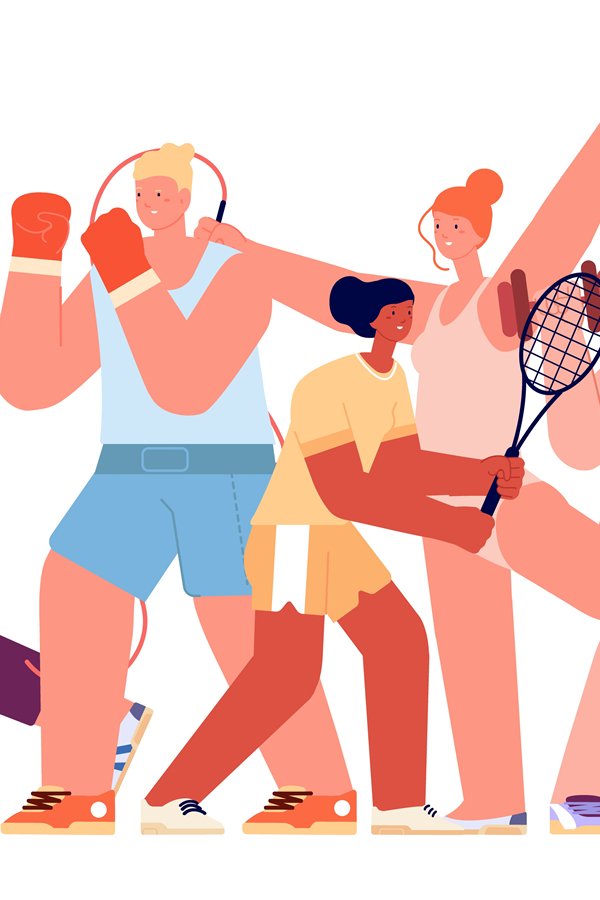 Sport team. Different athletes, international sports charact