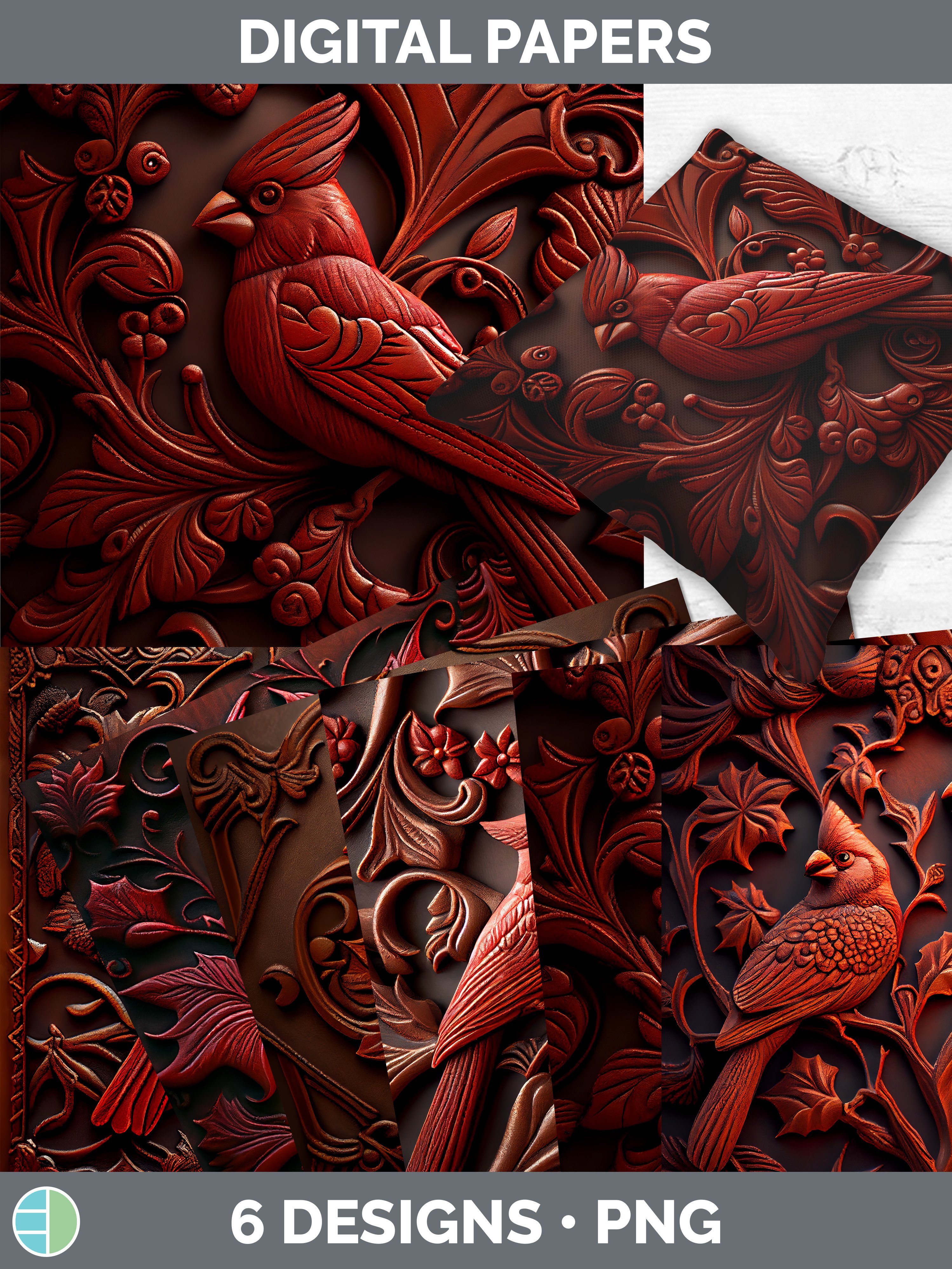 Tooled Leather Cardinal Backgrounds | Digital Scrapbook Pape