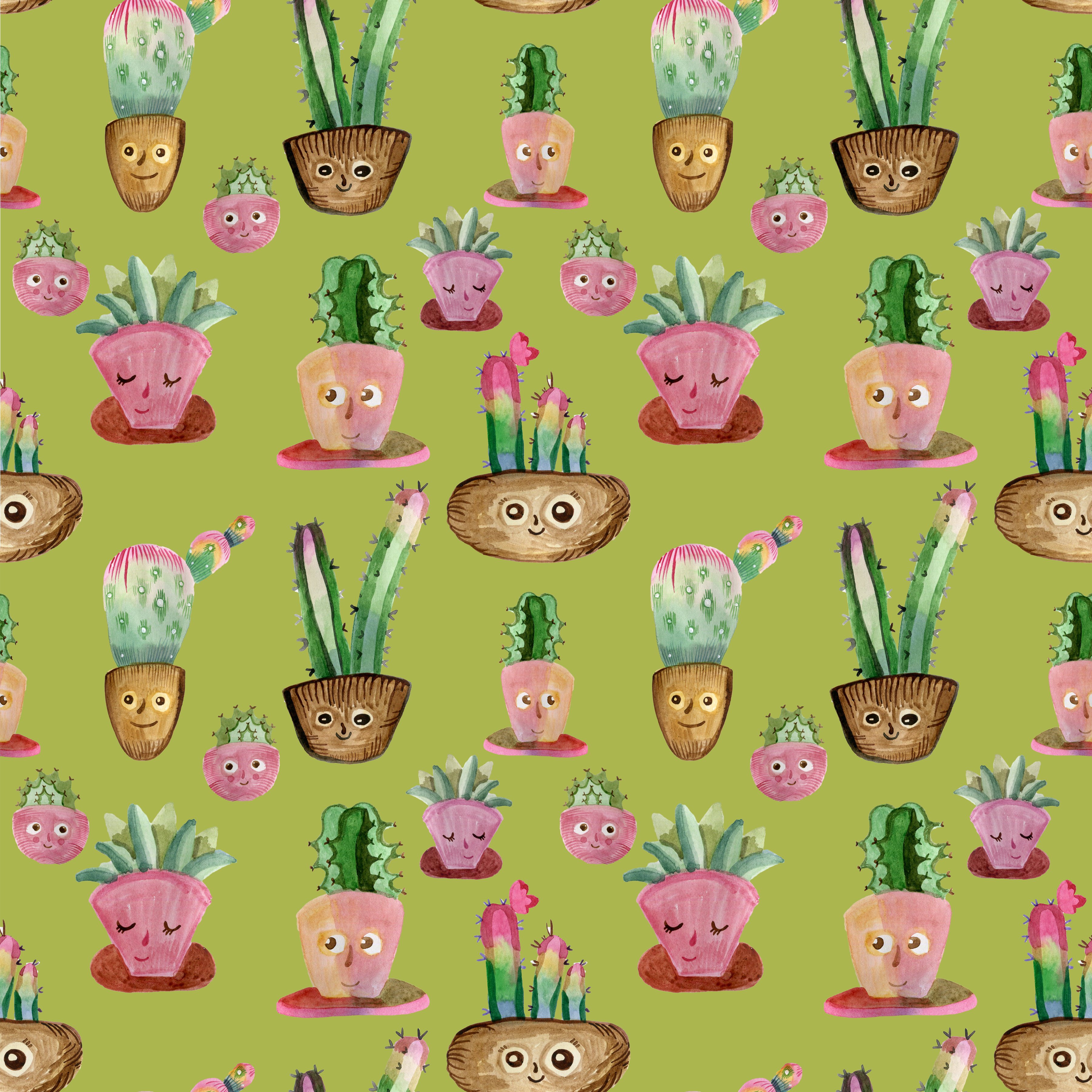 Digital paper / Seamless pattern with cute cacti