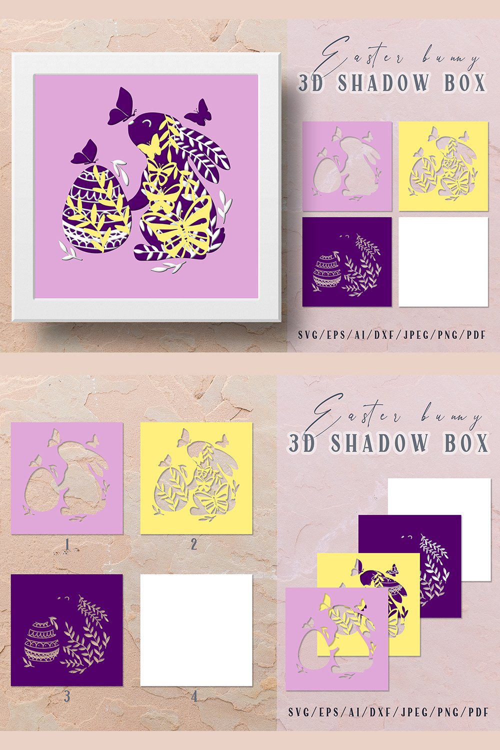 Easter bunny 3D Shadow Box - Papercut - Cutting Files - SVG