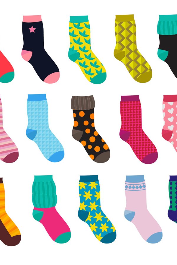 Funny socks with different patterns. Vector illustrations se