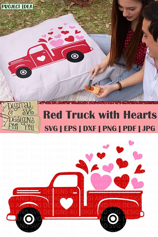 Red Truck with Hearts SVG | Valentines Truck SVG | Vintage