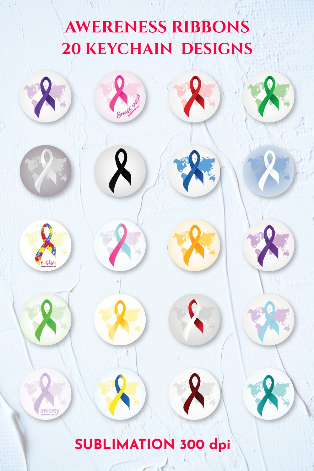 Keychain bundle. Keychain sublimation. Awareness ribbon (1363033) |  Sublimation | Design Bundles