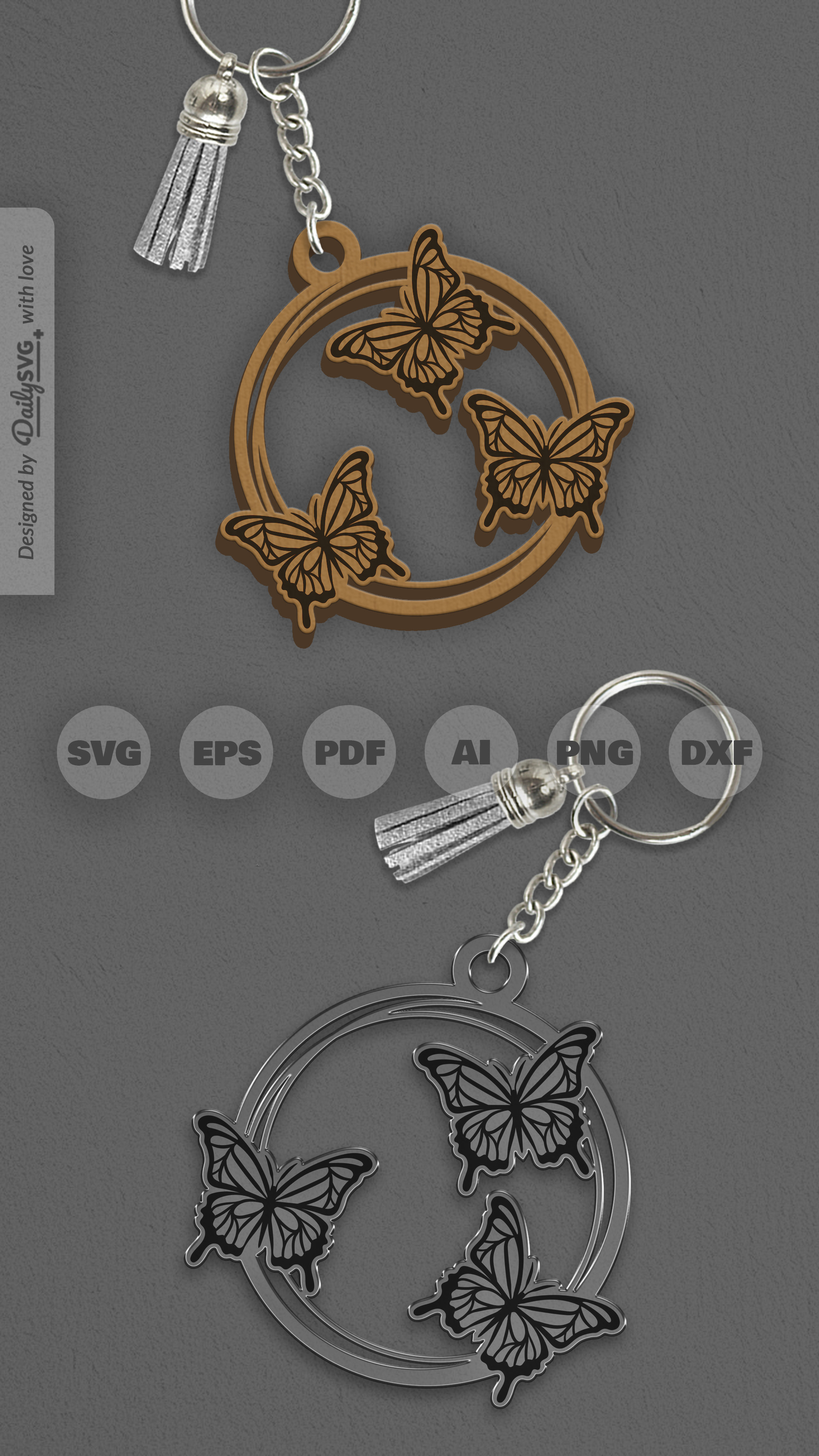 Butterflies Round Keychain Laser Cut SVG (6162874)