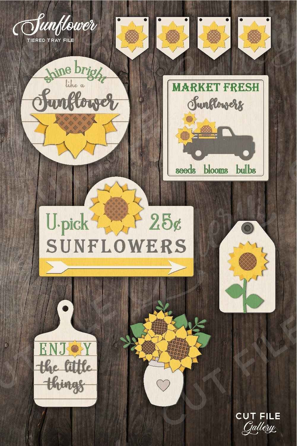 Sunflower Tiered tray decor svg, Sunflower laser cut bundle