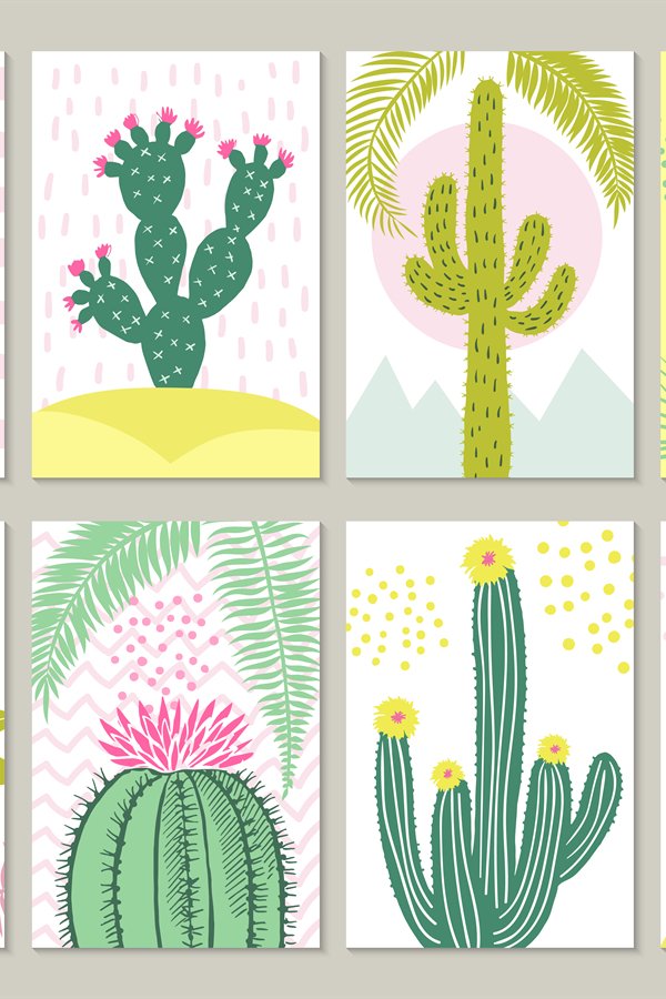 Cards template with pictures of cactuses