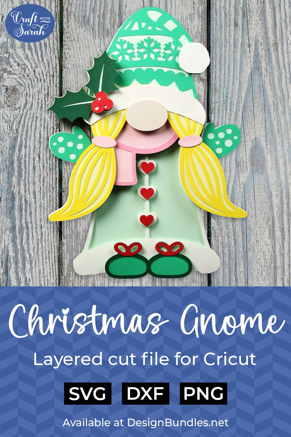Female Christmas Gnome SVG | 3D Layered Gnome SVG for Xmas