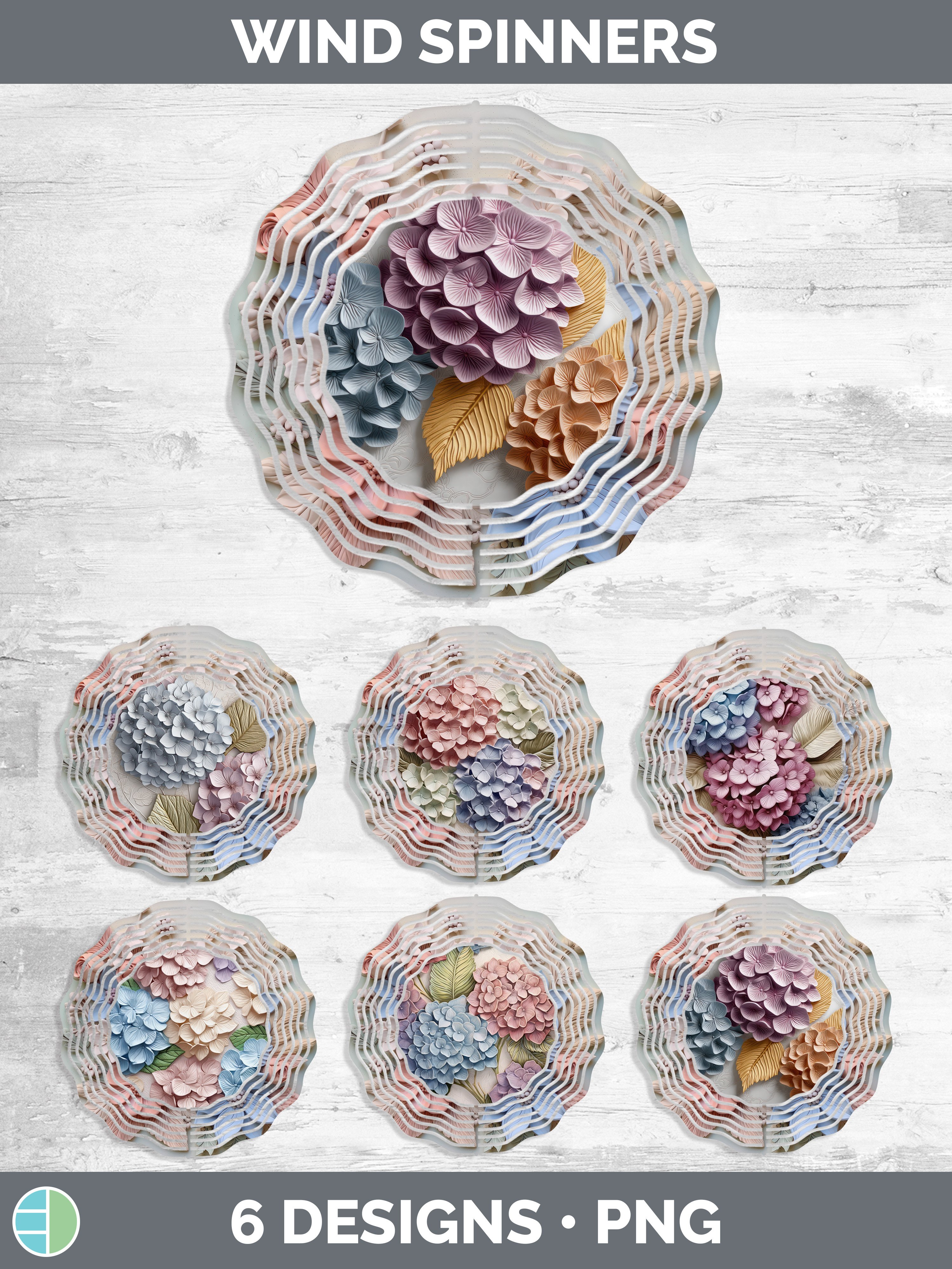 3D Hydrangea Flowers Wind Spinner | Sublimation Spinner Desi