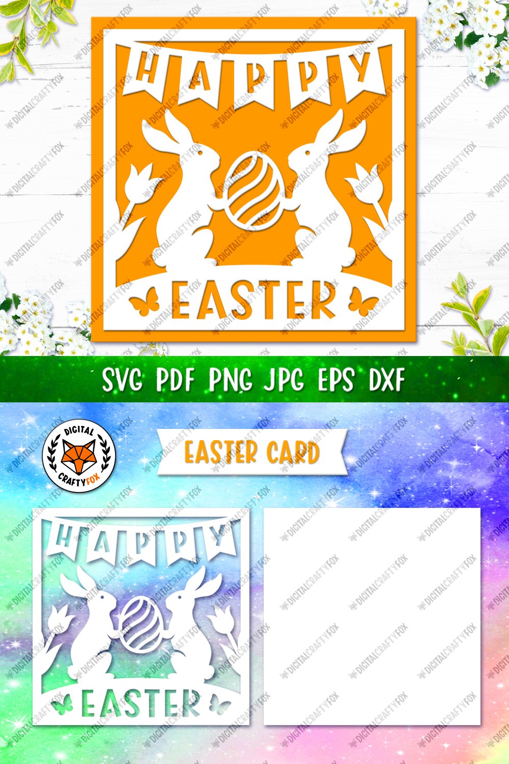 Happy Easter Bunny Card SVG, Easter Card Template SVG