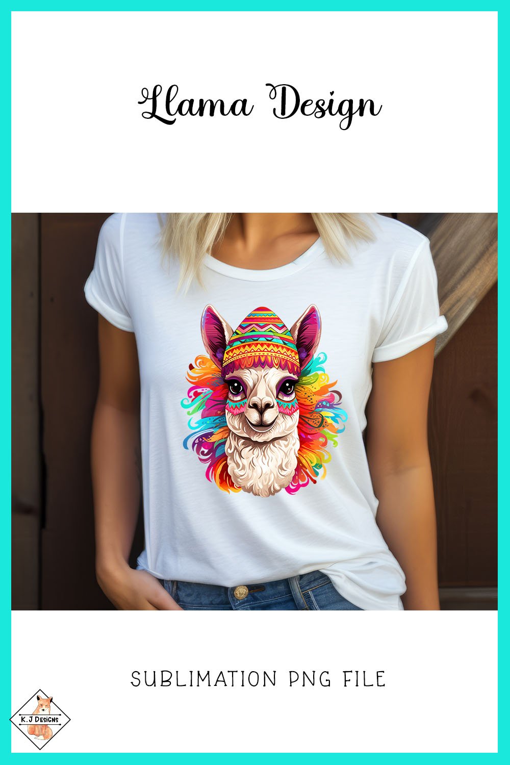 Colorful Llama Sublimation PNG Design