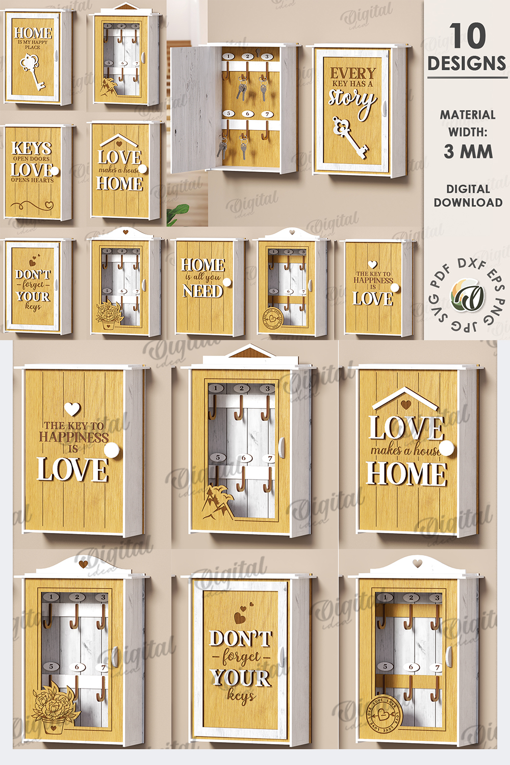 3D Key organizer box Laser Cut Bundle. Wooden Key Holder SV
