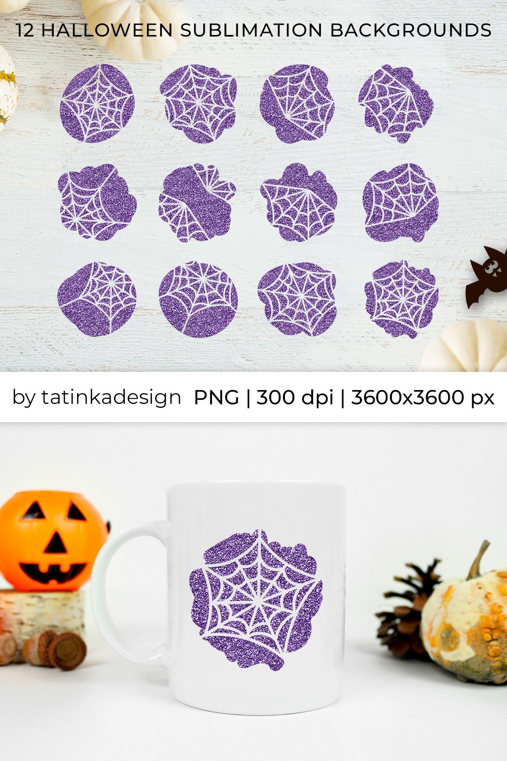 Halloween purple glitter sublimation background | Spider web
