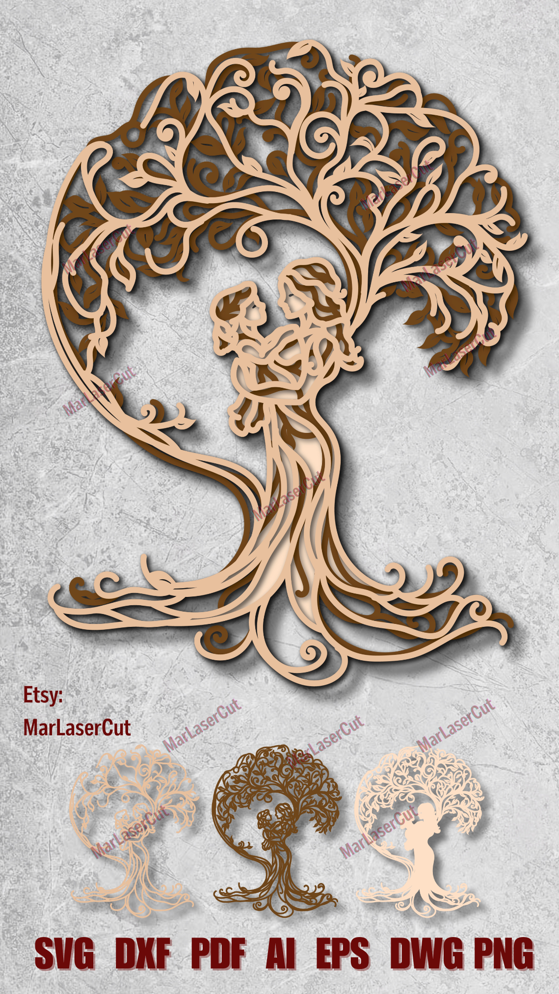 Multilayer Mother Tree of life SVG Laser Cut File 3D Layered