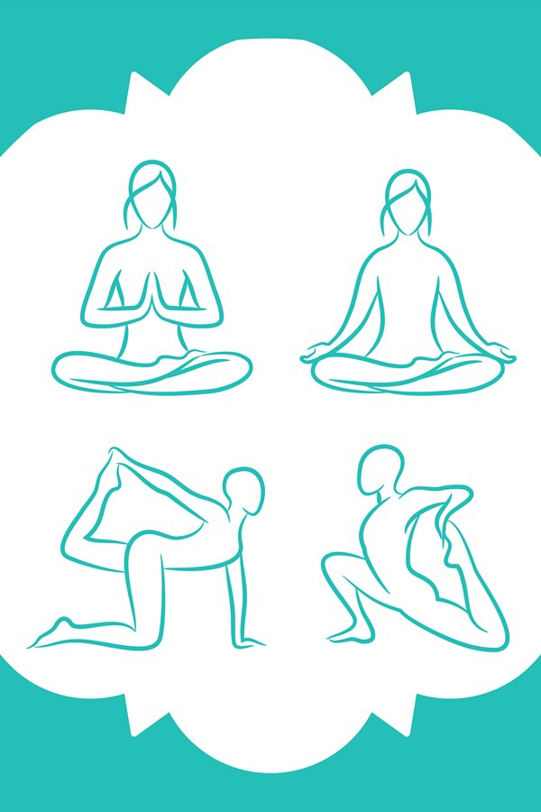 Hand drawn yoga poses vector line