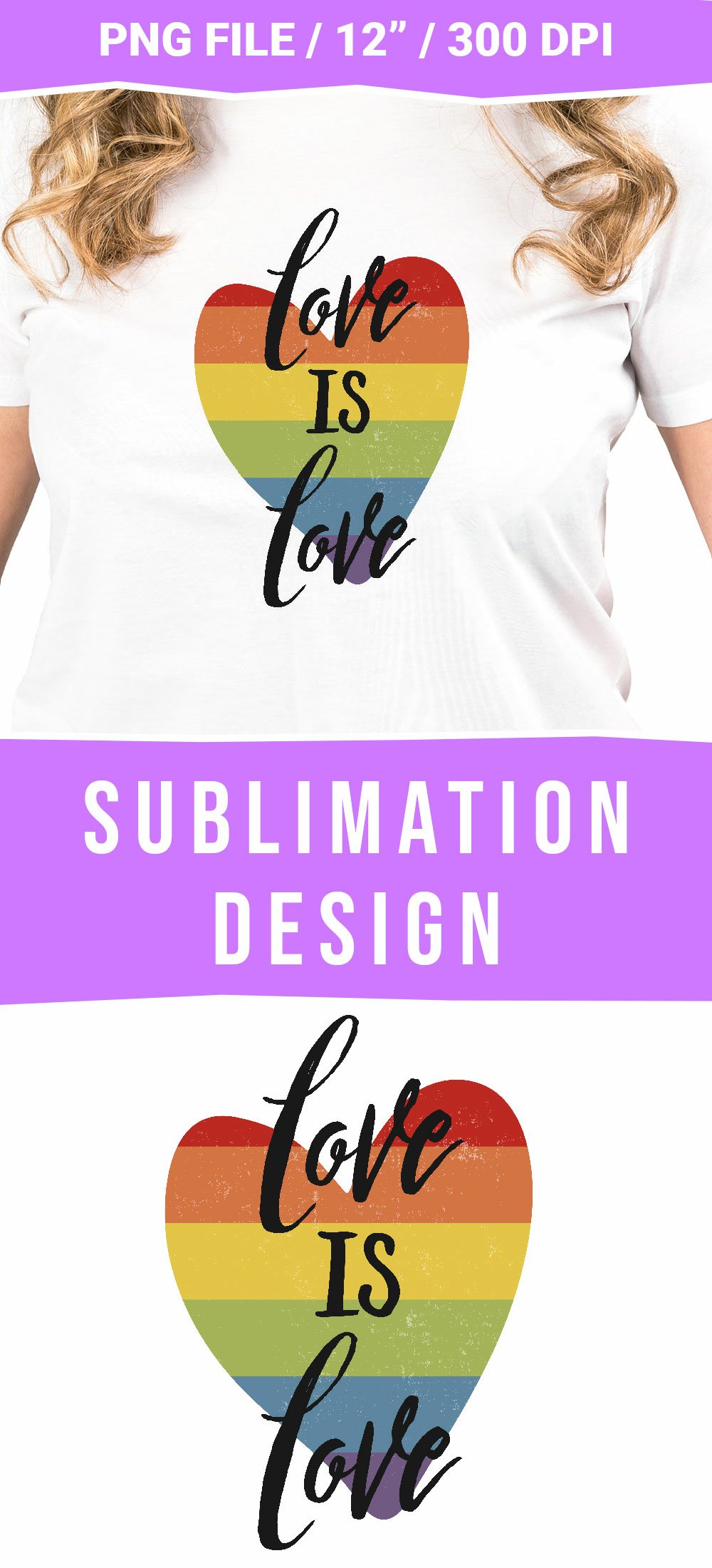 Love is Love PNG Rainbow Heart LGBTQ Sublimation Design
