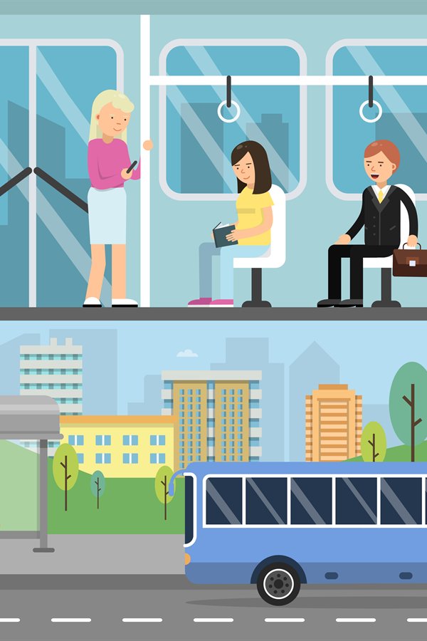 Horizontal banners with illustrations of urban landscape wit