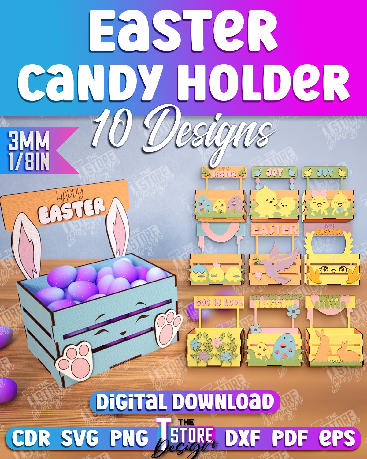 Easter Candy Holder Laser Cut Bundle, 3D Easter Egg Box SVG