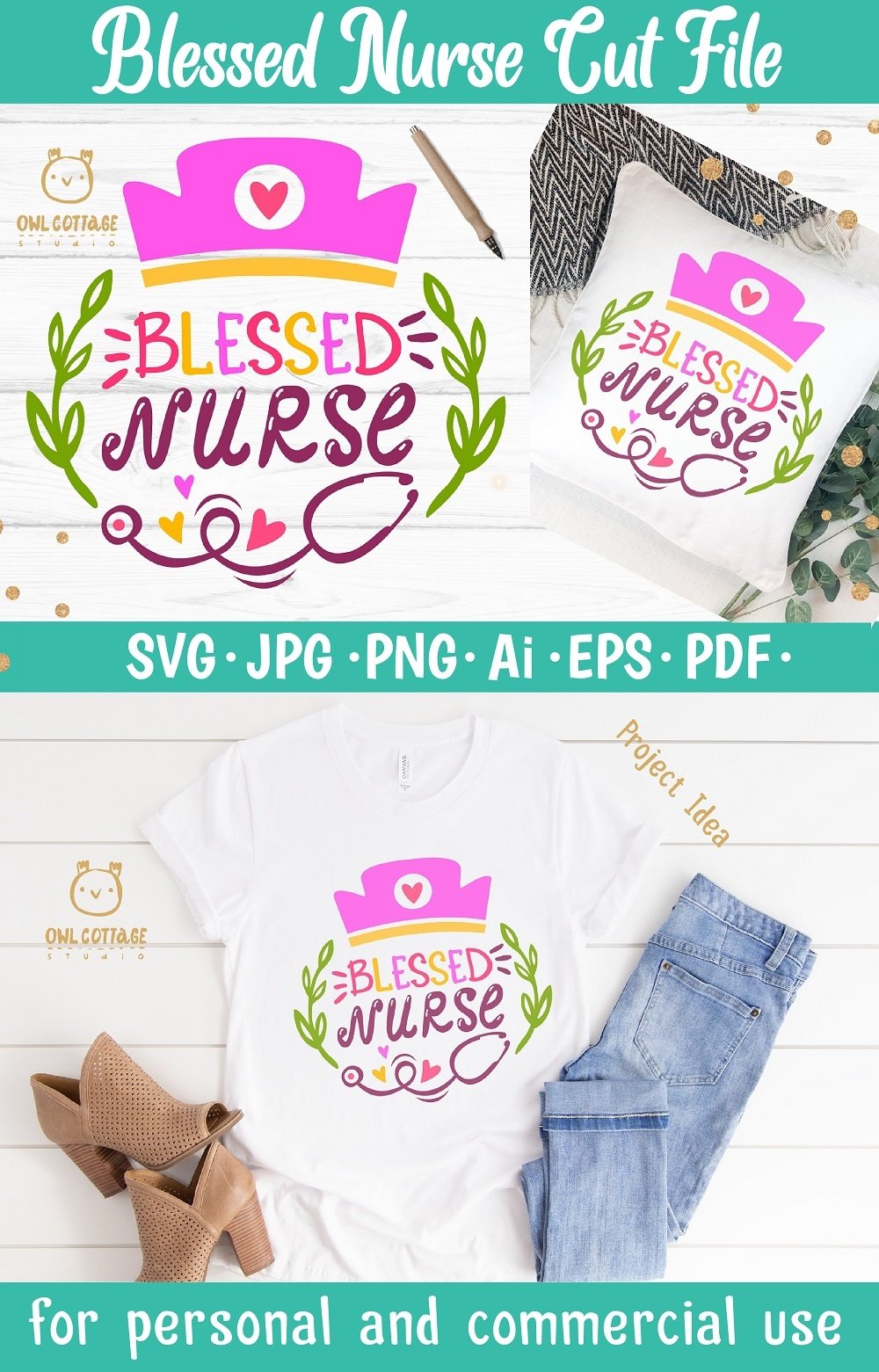Blessed Nurse SVG, Nurse Floral Monogram SVG, (1176783)