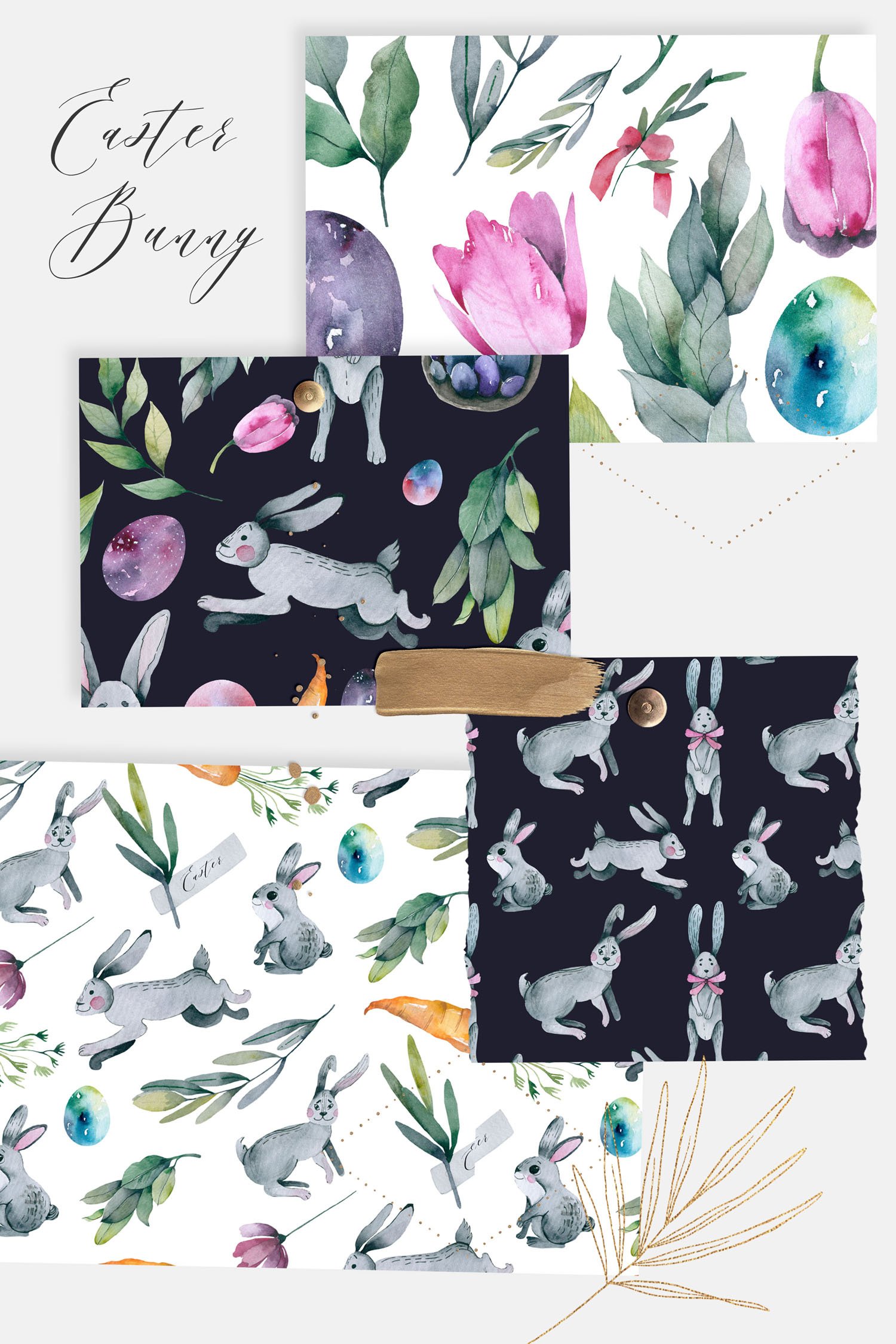Easter pattern Easter watercolor Easter digital paper bunny