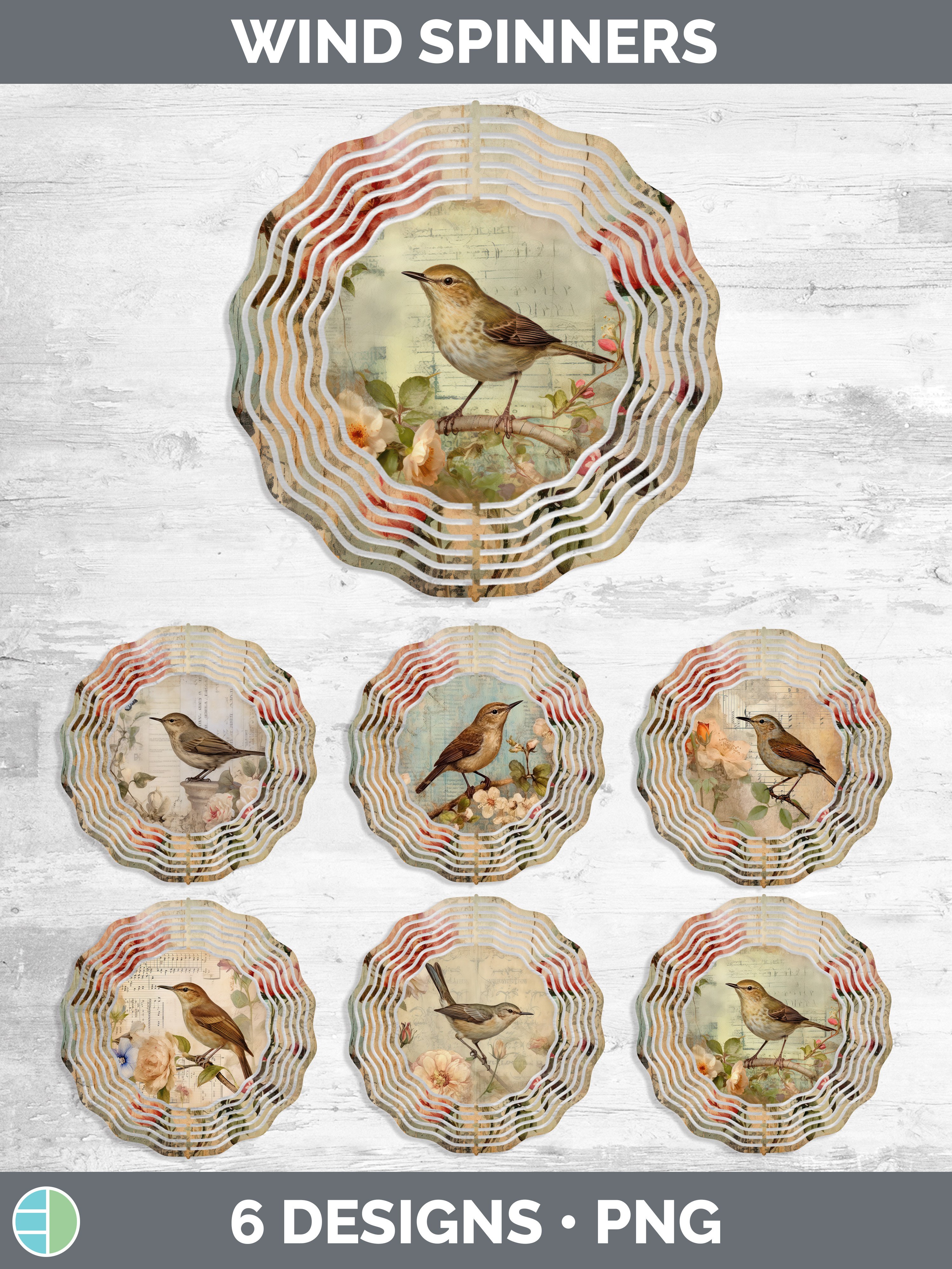 Vintage Wren Bird Wind Spinner | Sublimation Spinner Designs
