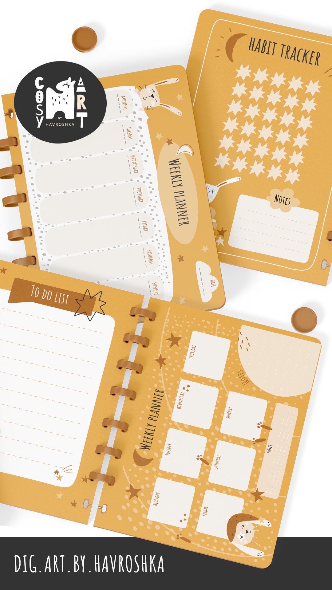 Cute printable kids planner and stationery with bunnies