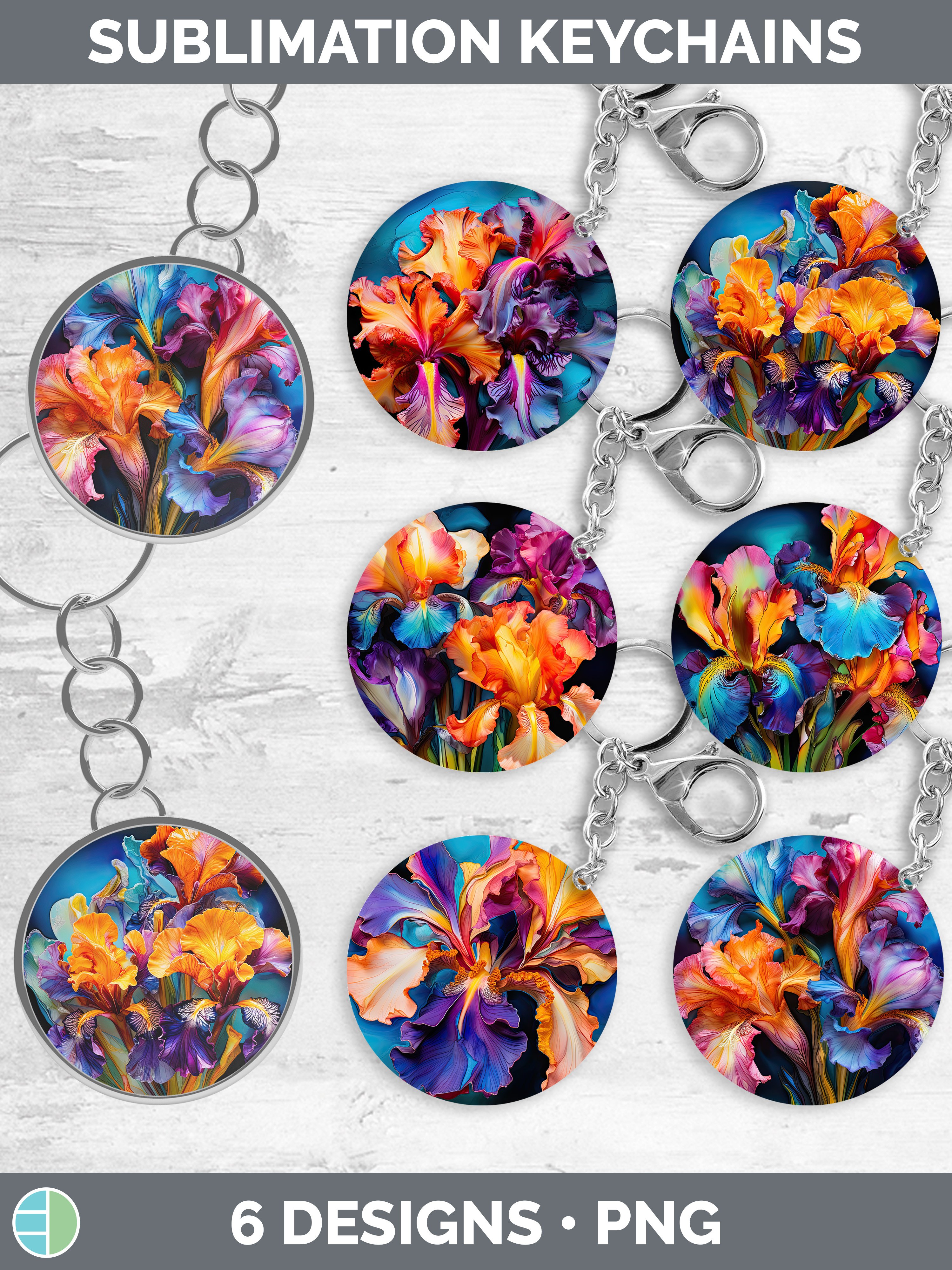 Neon Iris Flowers Keychain Bundle Keyring Designs