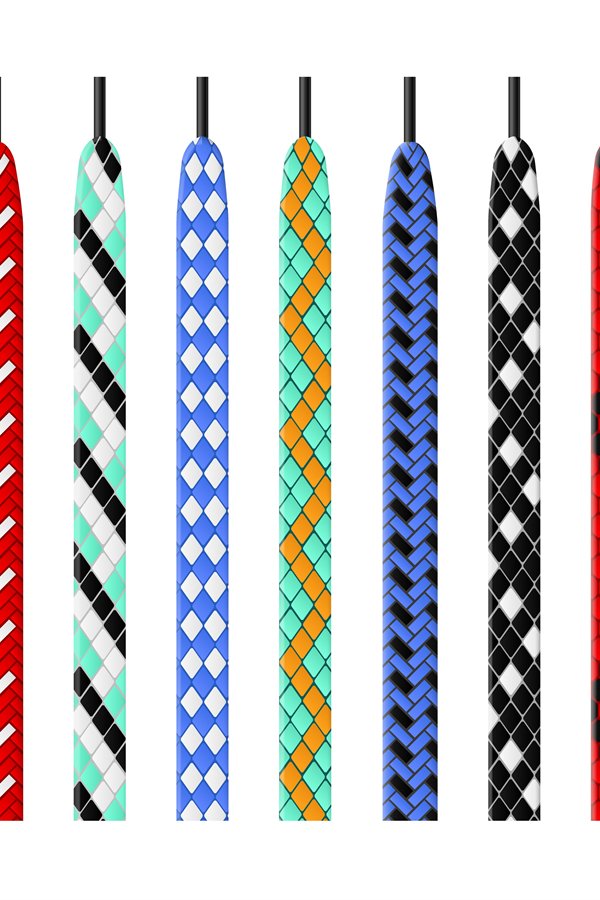 Patterned shoelace. Combined color options ties, shoes ropes