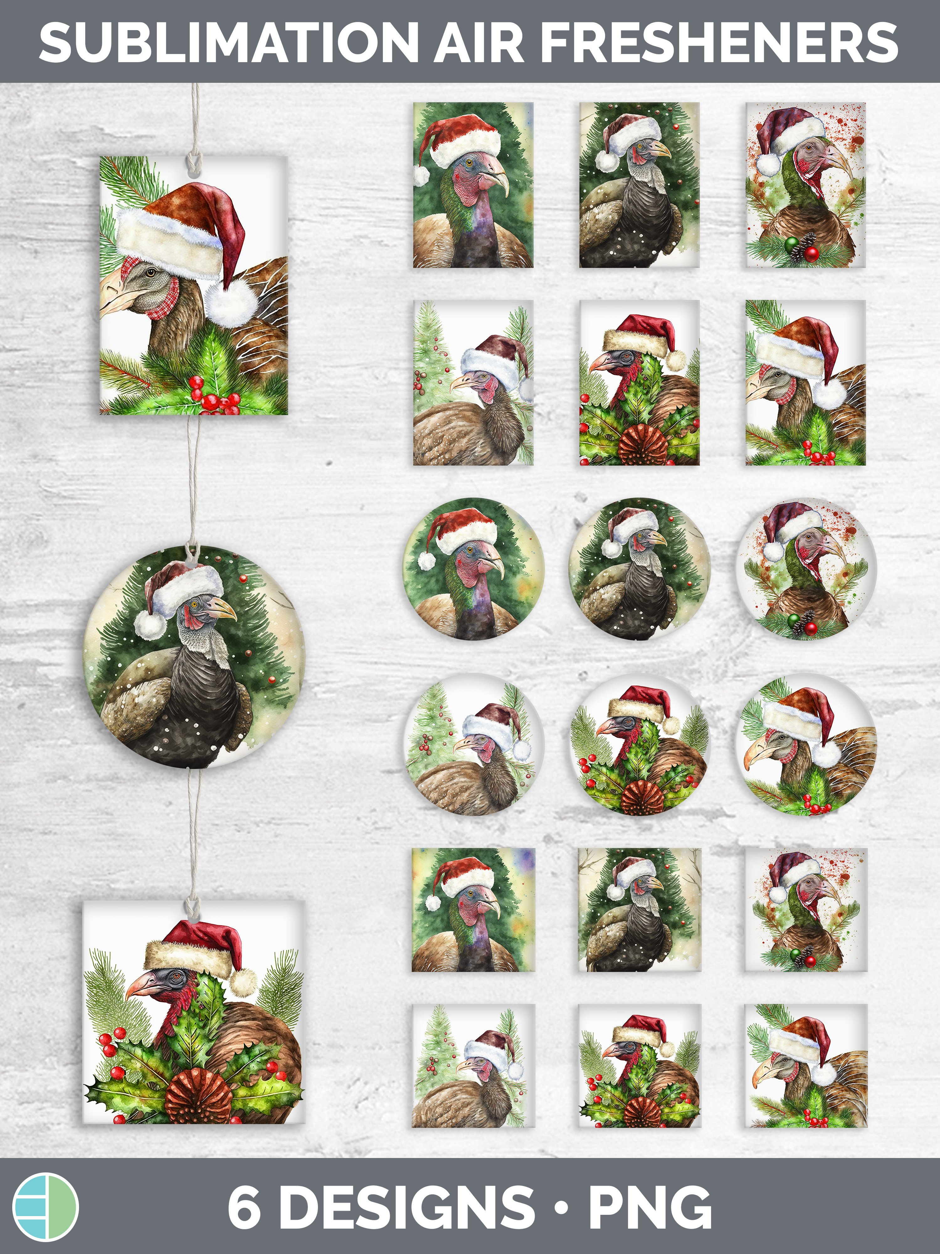 Christmas Turkey Air Freshener Sublimation Designs Bundle