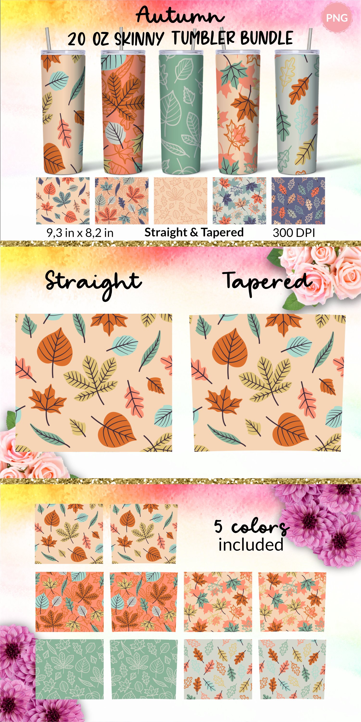 Fall Tumbler Wrap Sublimation Bundle 20oz Tumbler Design Png
