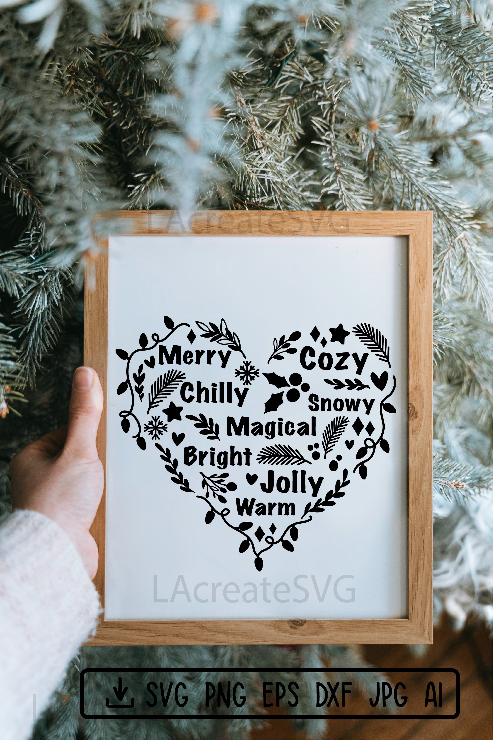 Christmas decor Cut file Heart Merry Bright Svg (2197059)